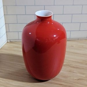 Vintage tomato red Middle Kingdom Bo Jia vase with white interior, MK Bo Jia